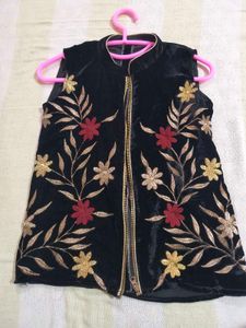 Embroidered Velvet Vest
