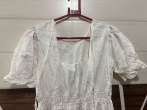 White Eyelet Puff Sleeve Dress