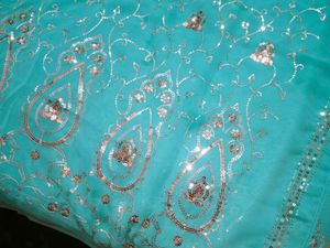 Sea green party wear sequence saree