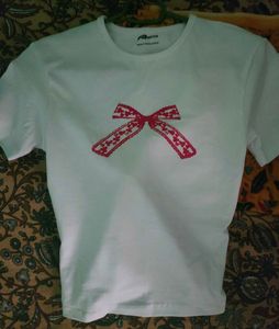 White Tee with Red Bow