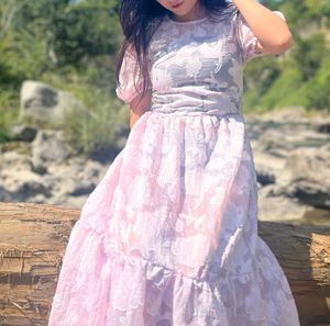 H&amp;M Pink Floral Puff Sleeve Dress