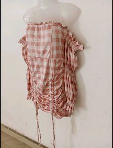 Pink Gingham Off-Shoulder Dress
