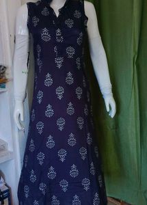 Navy Printed Sleeveless Dress
