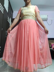 Srishti Peachy Golden Gown