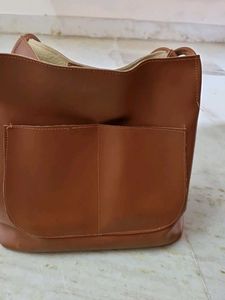 Brown Faux Leather Tote Bag