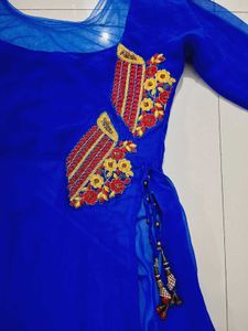 Royal Blue Front-Side Cut Kurti
