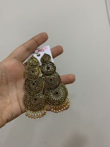 Golden Ethnic Dangle Earrings