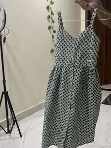 Patterned Button-Front Midi Dress