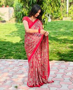 Elegant Red Printed Saree