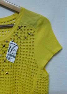 Trendy New Yellow Embellished Knit Top