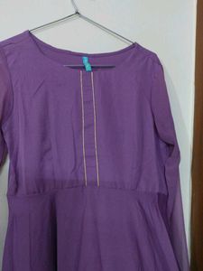 Purple Fit &amp; Flare Dress With Dupatta
