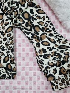Leopard Print V-Neck Top With Bell Sleeves