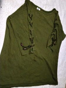 Olive Green Lace-Up Sleeve Top