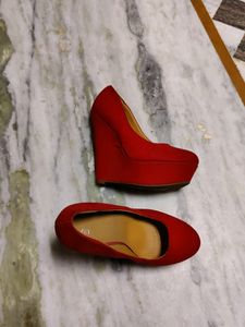 Pellenium Red Suede High Heel Wedges