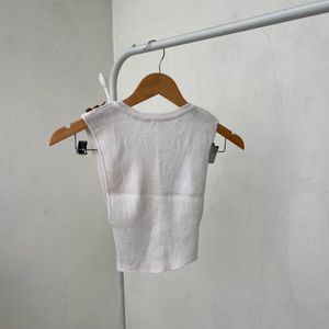 White Knit Vest with Button Detail