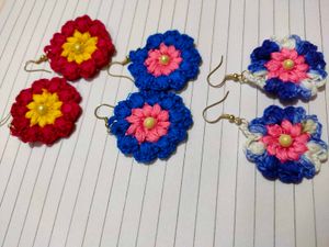 Crochet Flower Ring &amp; Earrings