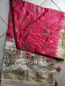 Elegant Pink &amp; Office White Sari