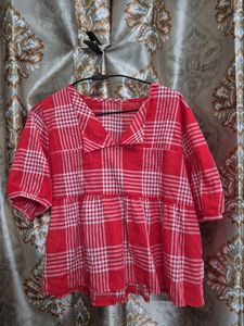 Red Plaid Peplum Tops