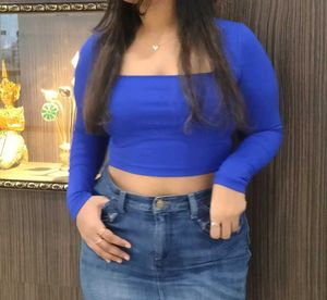 Blue Long Sleeve Crop Top