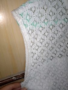 White net cut sleeves shirt