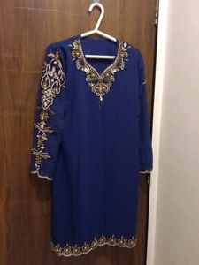 Blue Handwark Georgette Kurti With Dohti Salvar