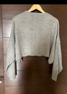 Grey Cropped Knit Sweater