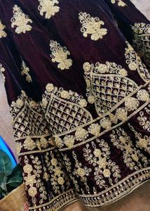 Girls Maroon Velvet Embroidered GhaghraCholi 7/8/9