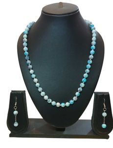 BLUE FIRE TREATED ACRYLIC BEADS NECKLACE
