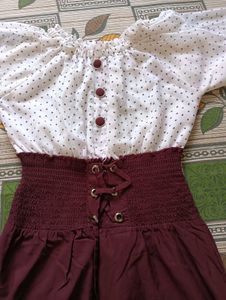 Cute Polka Dot Top Maroon Skirt