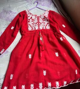 Red Embroidered Kurta