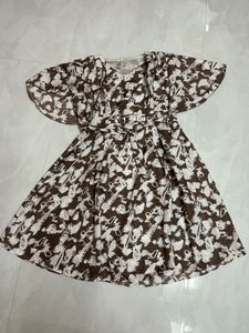 A White Brown Printed Dress With XXl Once Use
