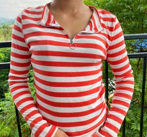 Striped Zip-Up Top