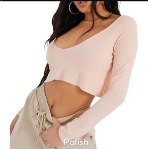 New With Tag Korean Ribbed Crop Top - Long Sleeve