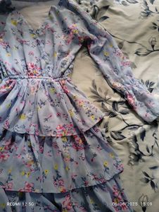 WOMEN WESTERN GEORGETTE Flower Print frill Midi