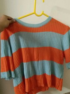 Striped Orange & Blue Crop Top