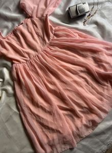 Pink Chiffon Mini Dress with Puff Sleeves