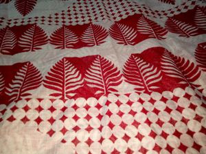 Red &amp; White Leaf Print Saree