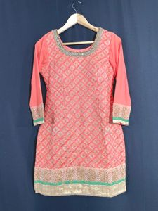 Coral & Green Kurta Sets & Suits