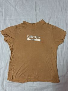 Turtle Neck Nude Tshirt With White Prints