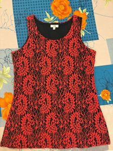 Black Red Lace Embroidery Floral Top By AND