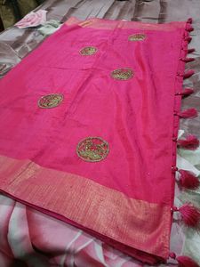 Rose Pink Chanderi Silk Saree