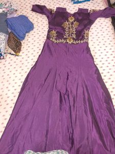 Purple Embroidered Padded Gown