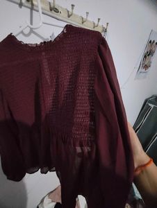 Burgundy Sheer Long Sleeve Top