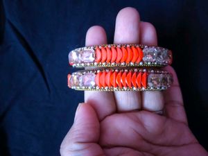 Orange & Crystal Bangles (Set of 2)