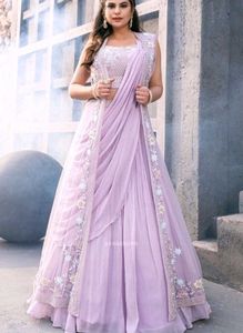🆕️🆕️Lavender Indowestern Lehenga Saree with Shru