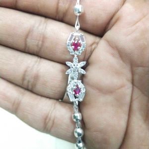 Pure Silver Pink CZ Hand Bracelet