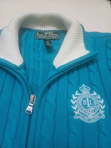Ralph Lauren Blue Cable Knit Zip Up Sweater