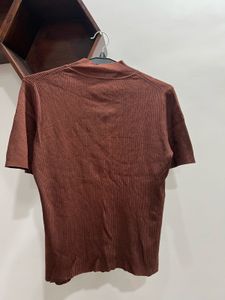 Brown Ribbed Knit Top