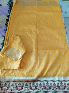 New Unused ChanderiSilk ReshamWork Saree StichedBl