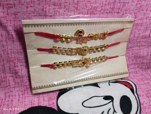 New Gold-Toned &amp; Red Set of 3 Designer Rakhi